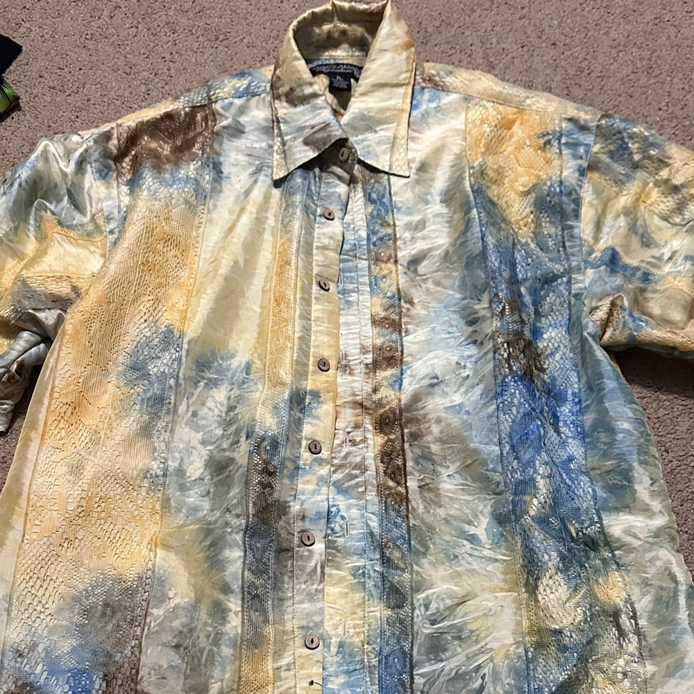 Stacy Adams Signature Cream and Blue Shirt